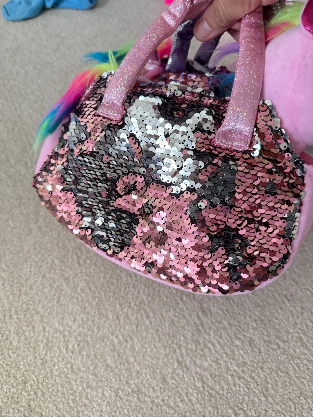 3 for $25 Kids Pink gold and purple Sequin Unicorn Handbag - Plush Unicorn Purse